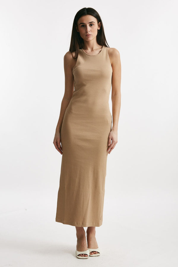 abito lungo cammello lavorazione a costine donna Federica tosi
