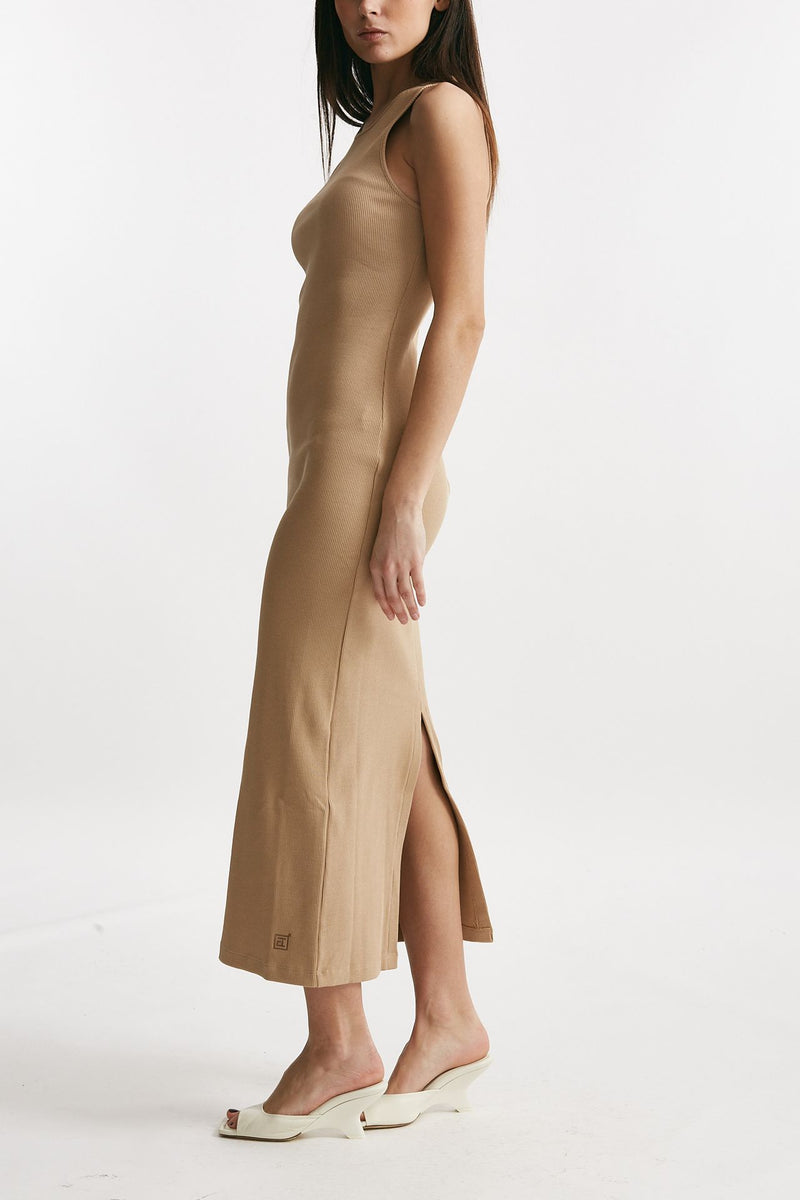 abito lungo cammello lavorazione a costine donna Federica tosi - 2