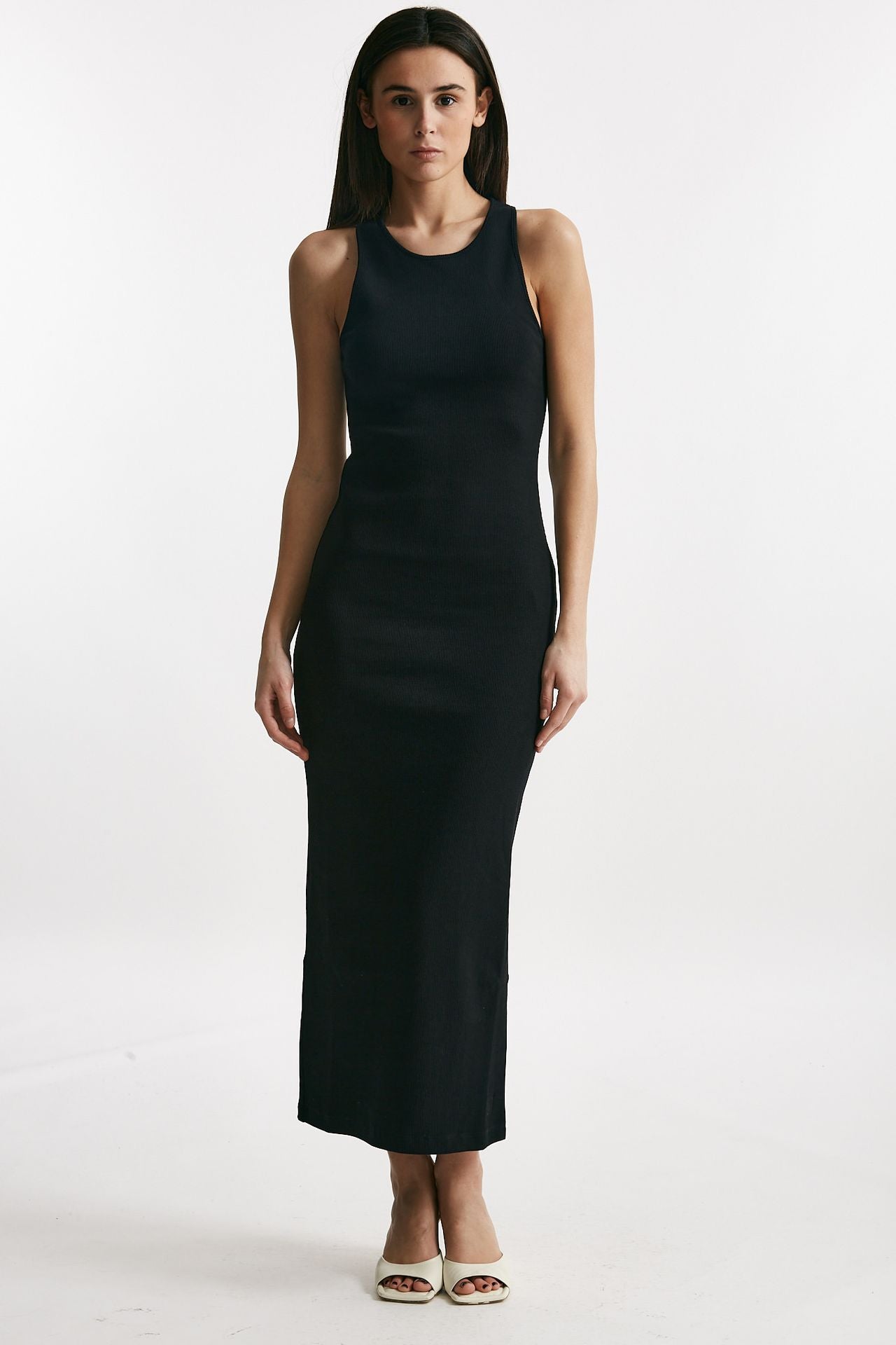 abito lungo nero lavorazione a costine donna Federica tosi - 1