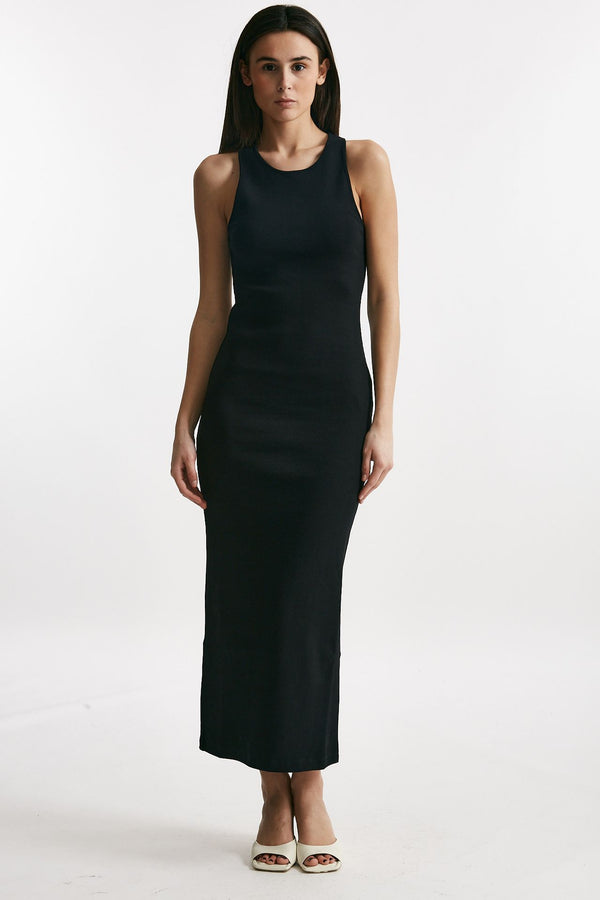 abito lungo nero lavorazione a costine donna Federica tosi