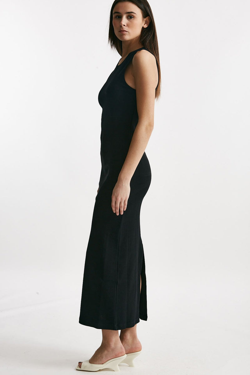 abito lungo nero lavorazione a costine donna Federica tosi - 2