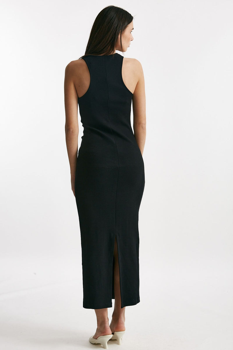 abito lungo nero lavorazione a costine donna Federica tosi - 3