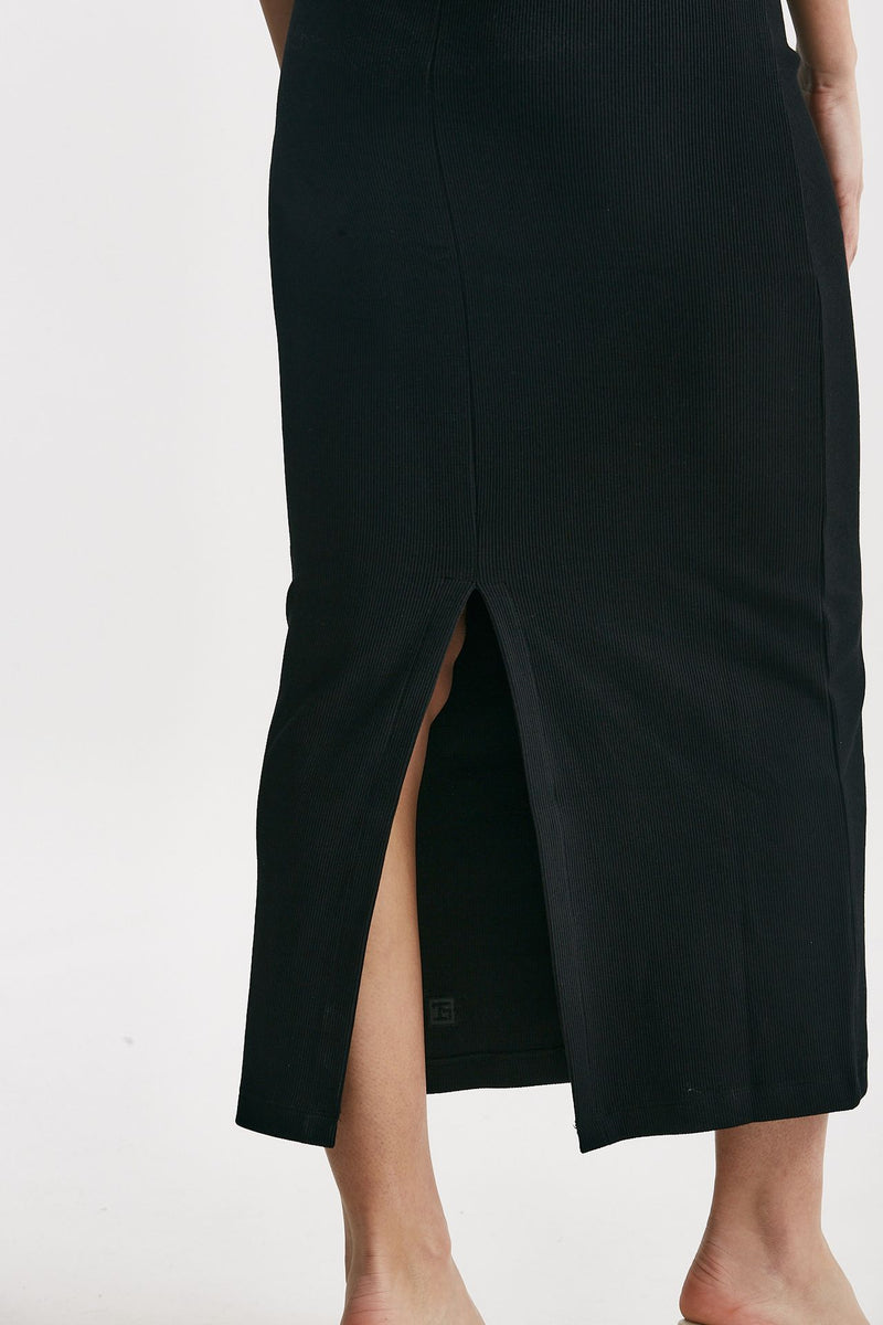 abito lungo nero lavorazione a costine donna Federica tosi - 6