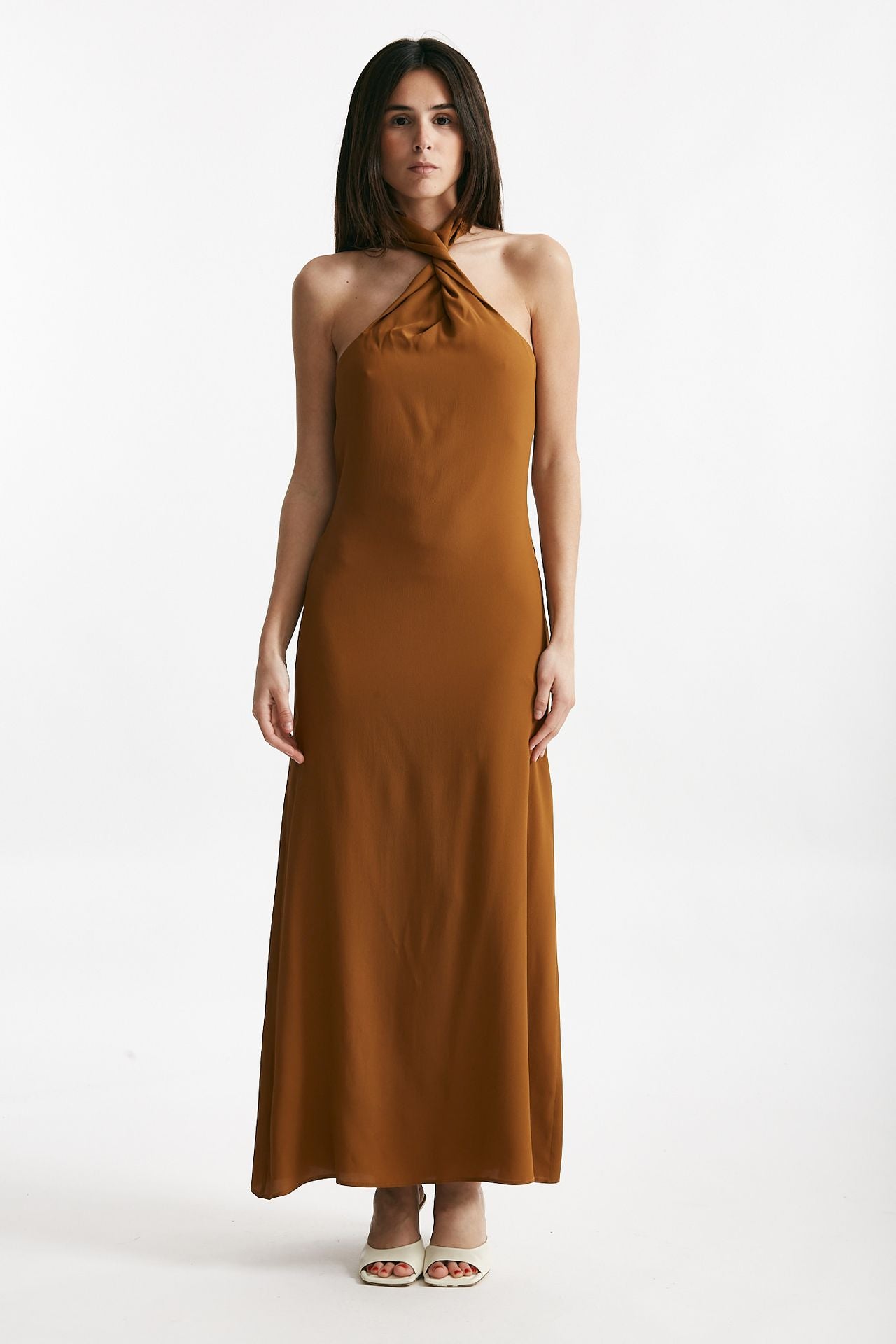 abito lungo misto seta ocra donna Federica tosi - 1