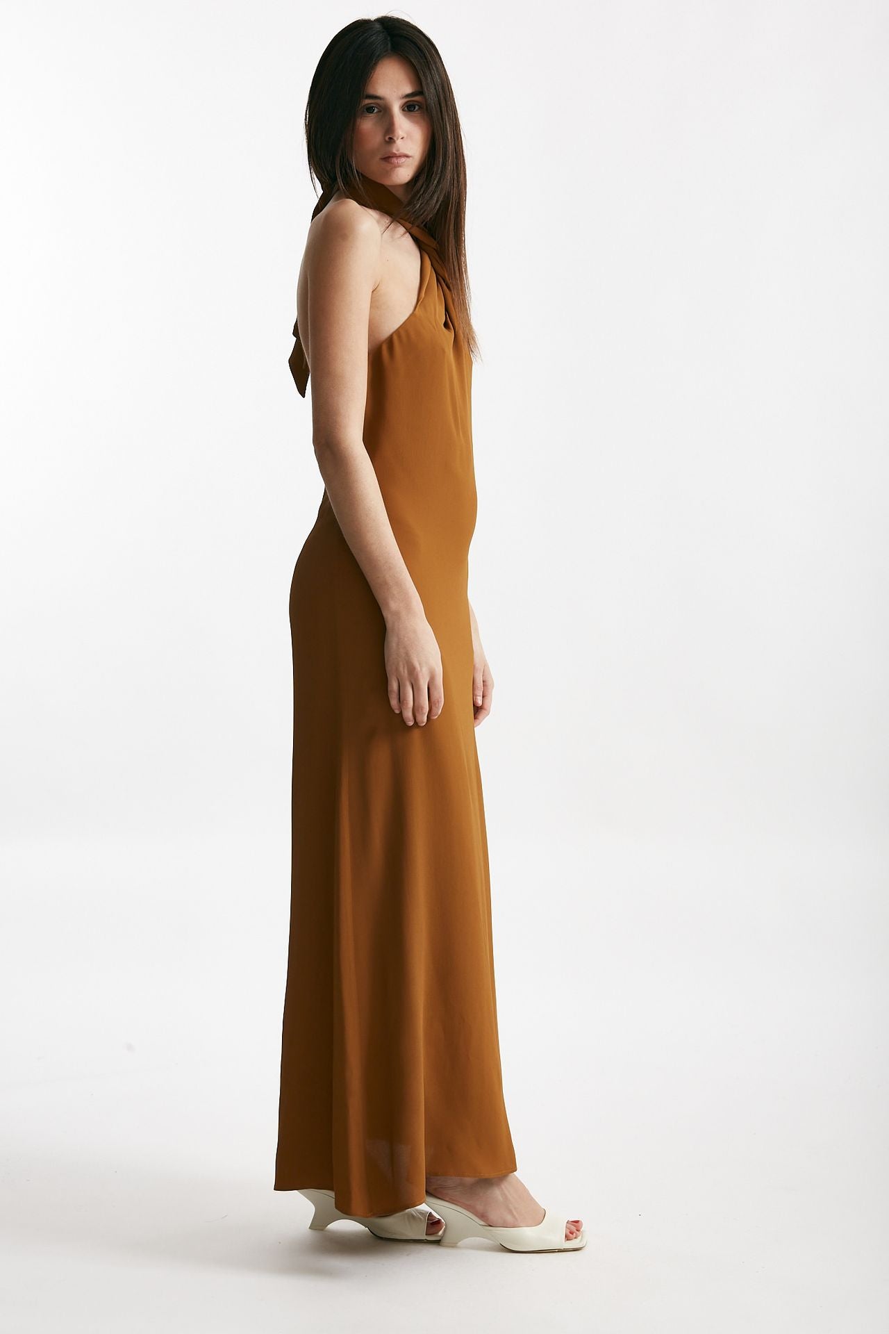 abito lungo misto seta ocra donna Federica tosi - 3