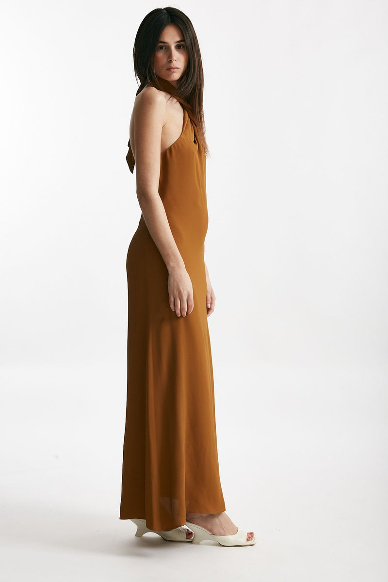 abito lungo misto seta ocra donna Federica tosi - 3