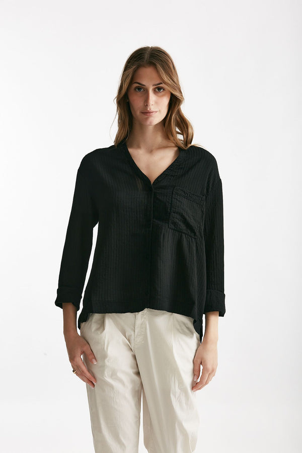 camicia in viscosa e lino nero donna Transit par such