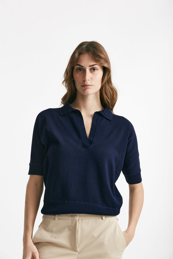 maglia in cotone blu aperto donna Zanone
