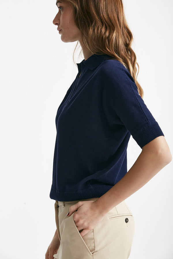 maglia in cotone blu aperto donna Zanone