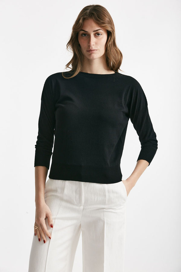 maglia in cotone e seta nero donna Zanone