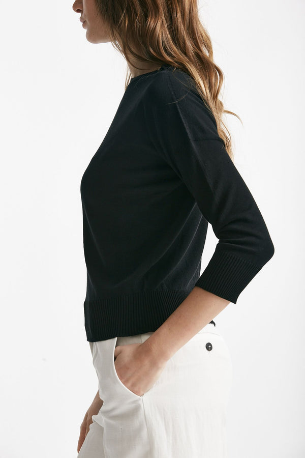 maglia in cotone e seta nero donna Zanone