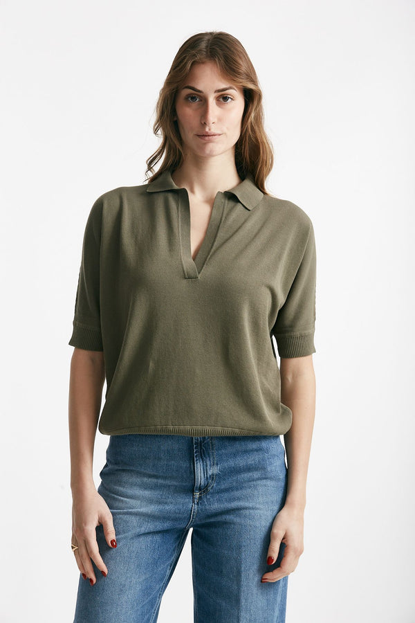 maglia in cotone verde militare donna Zanone