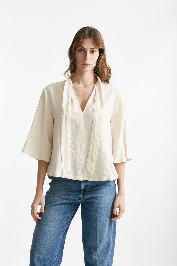 camicia in lino panna donna Zanone