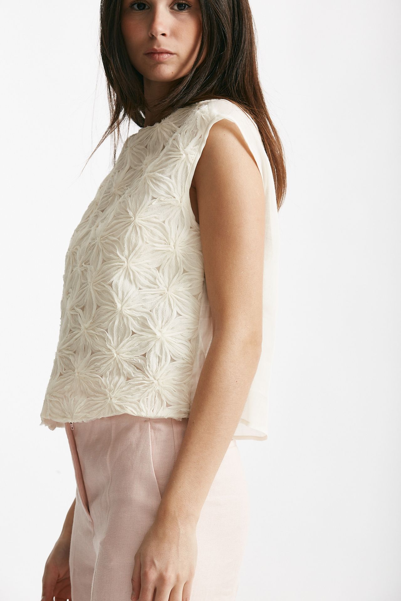 top ricamato panna girocollo donna Zanone - 2