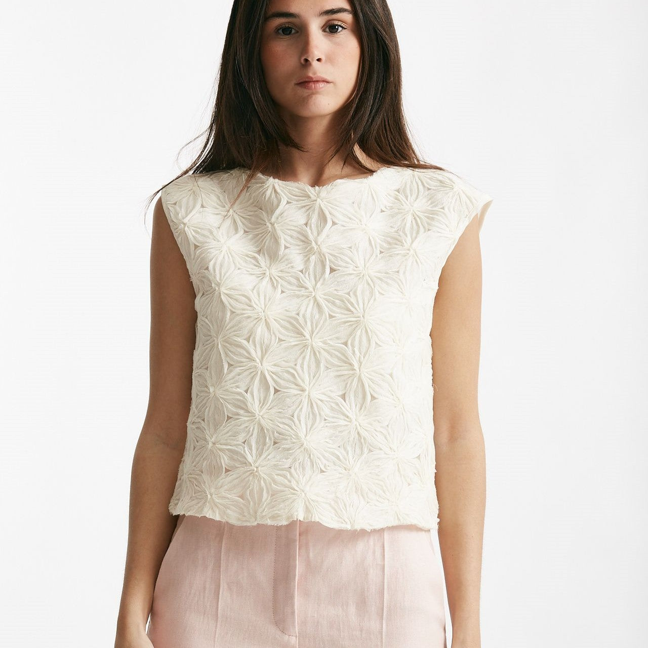 top ricamato panna girocollo donna Zanone - 6