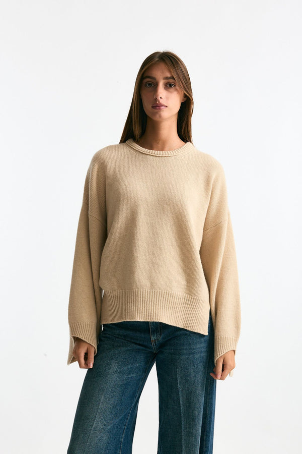 Maglia over in cashmere beige donna Trentatreundici