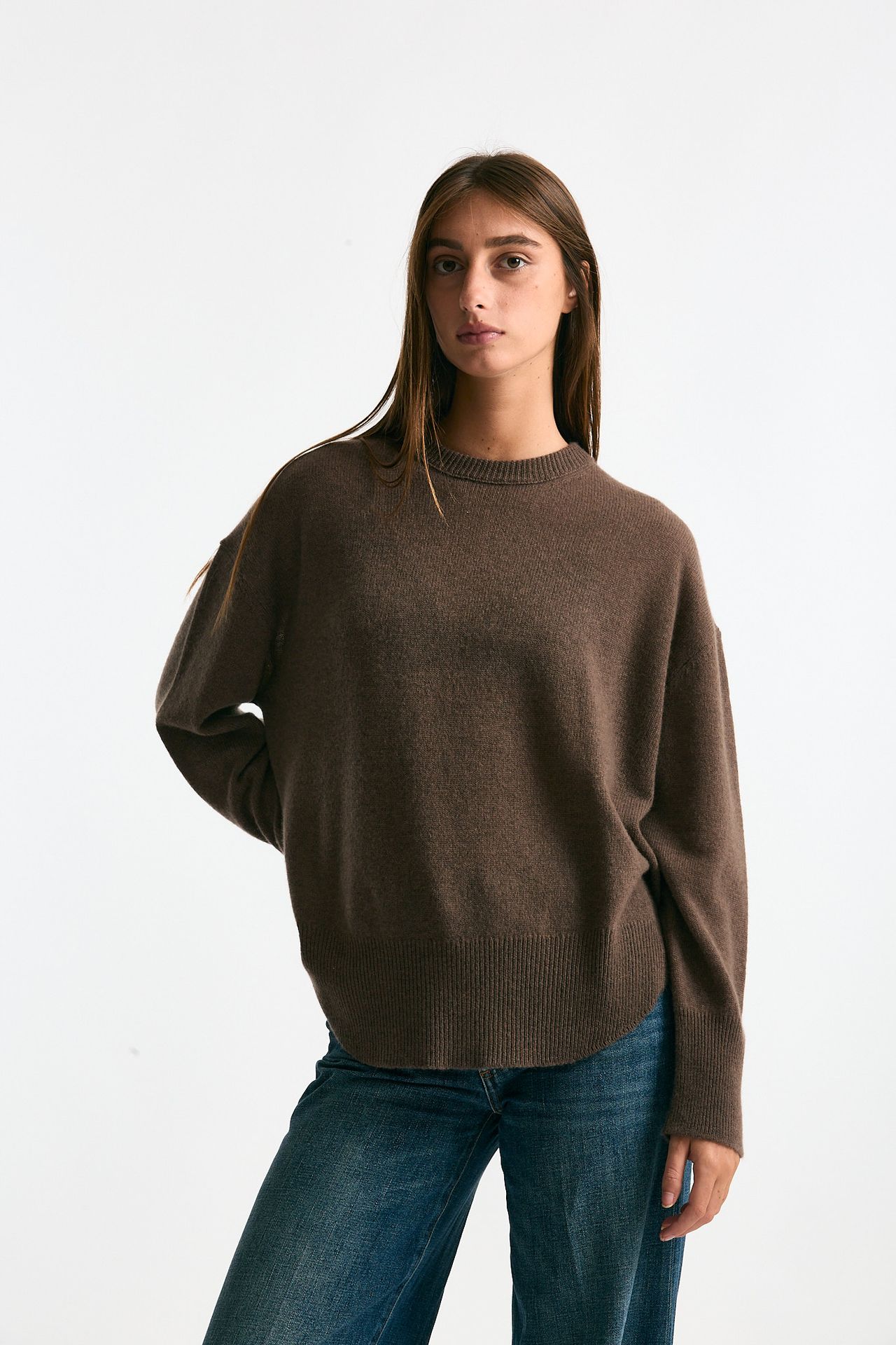 Maglia over in cashmere tortora scuro donna Trentatreundici - 1