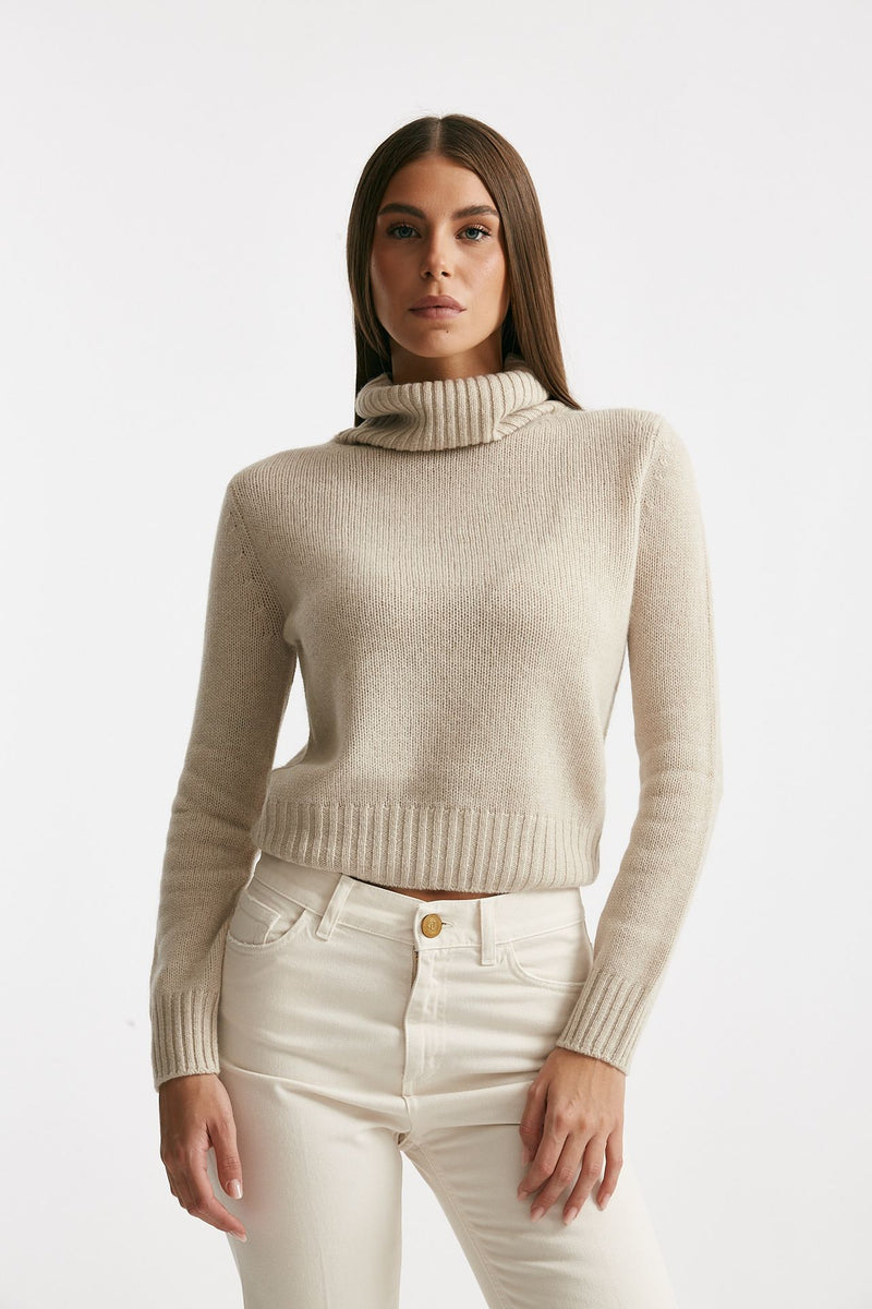 Maglia dolcevita slim in cachemire beige donna Be you - 4