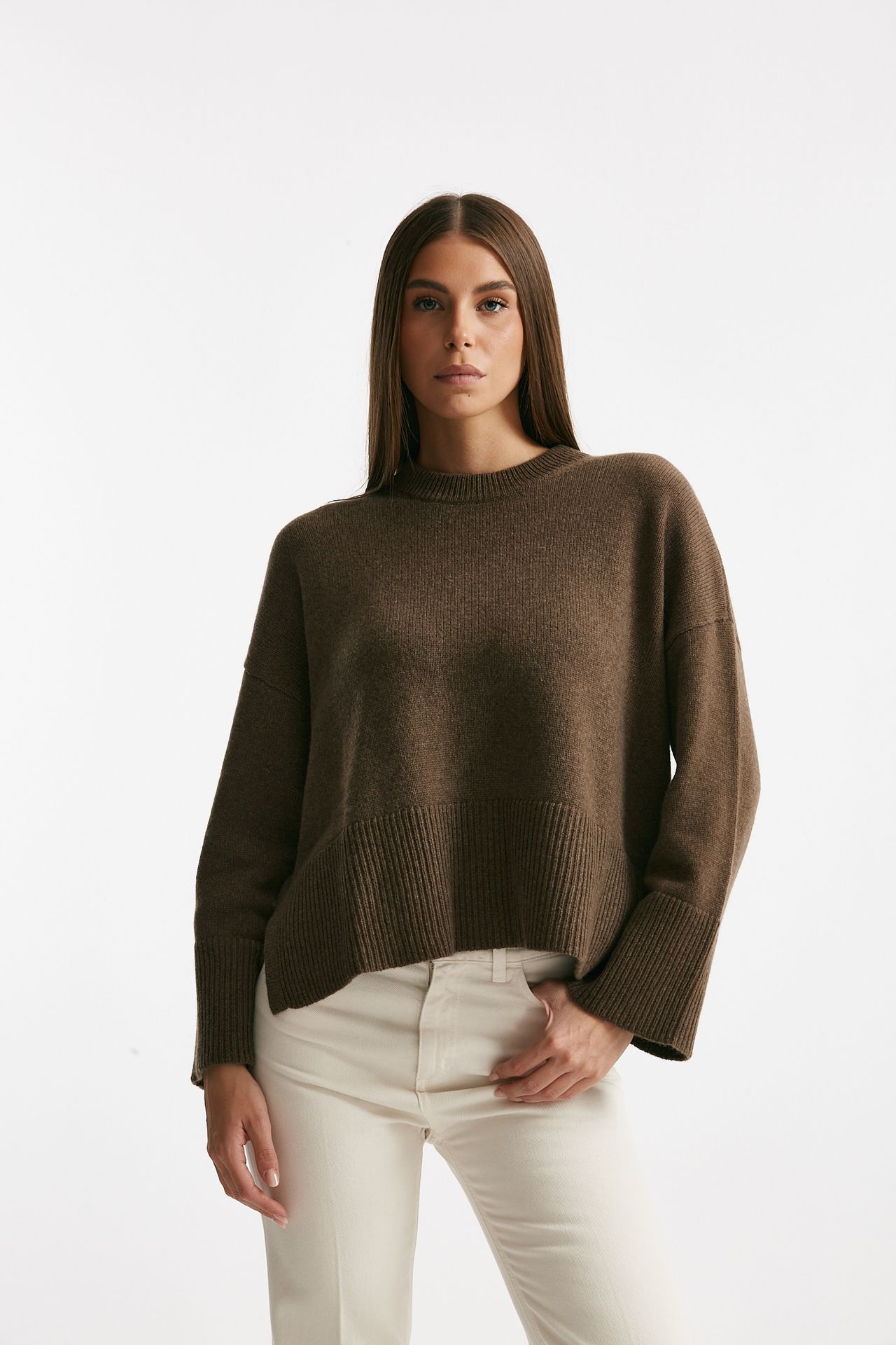 Maglia over girocollo in cachemire tortora donna Be you - 1