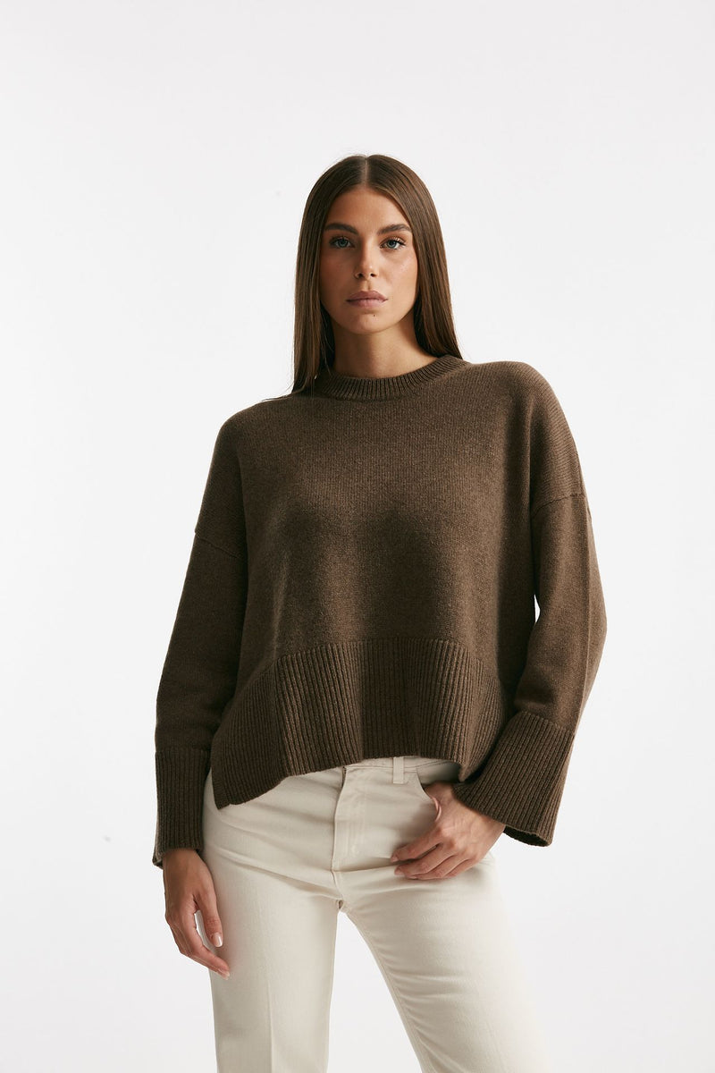 Maglia over girocollo in cachemire tortora donna Be you - 1