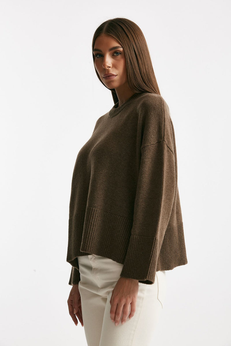 Maglia over girocollo in cachemire tortora donna Be you - 3