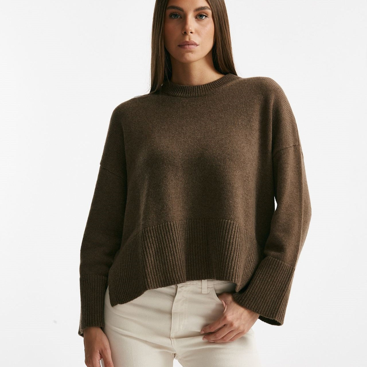 Maglia over girocollo in cachemire tortora donna Be you - 6