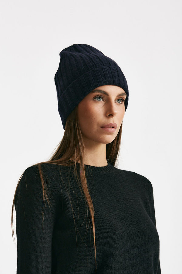 Cappello a coste in cachemire blu donna Be you