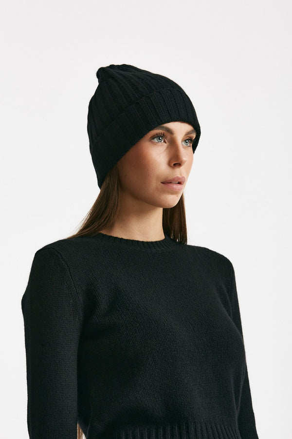 Cappello a coste in cachemire nero donna Be you