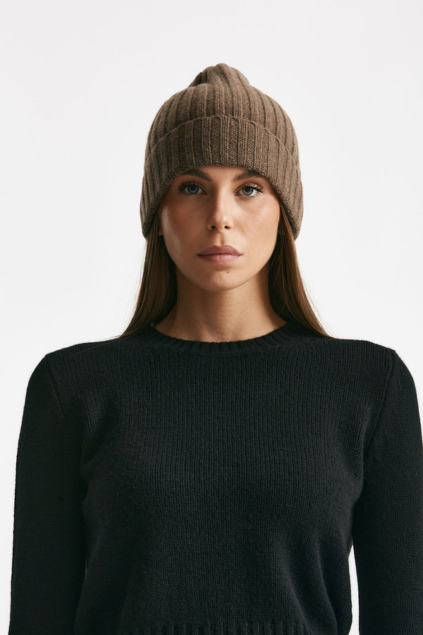 Cappello a coste in cachemire tortora donna Be you