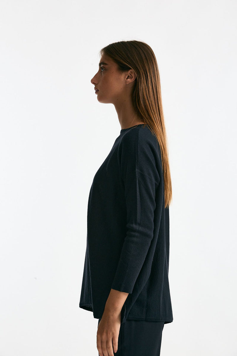 Maglia in seta e cashmere blu donna Clouds - 3