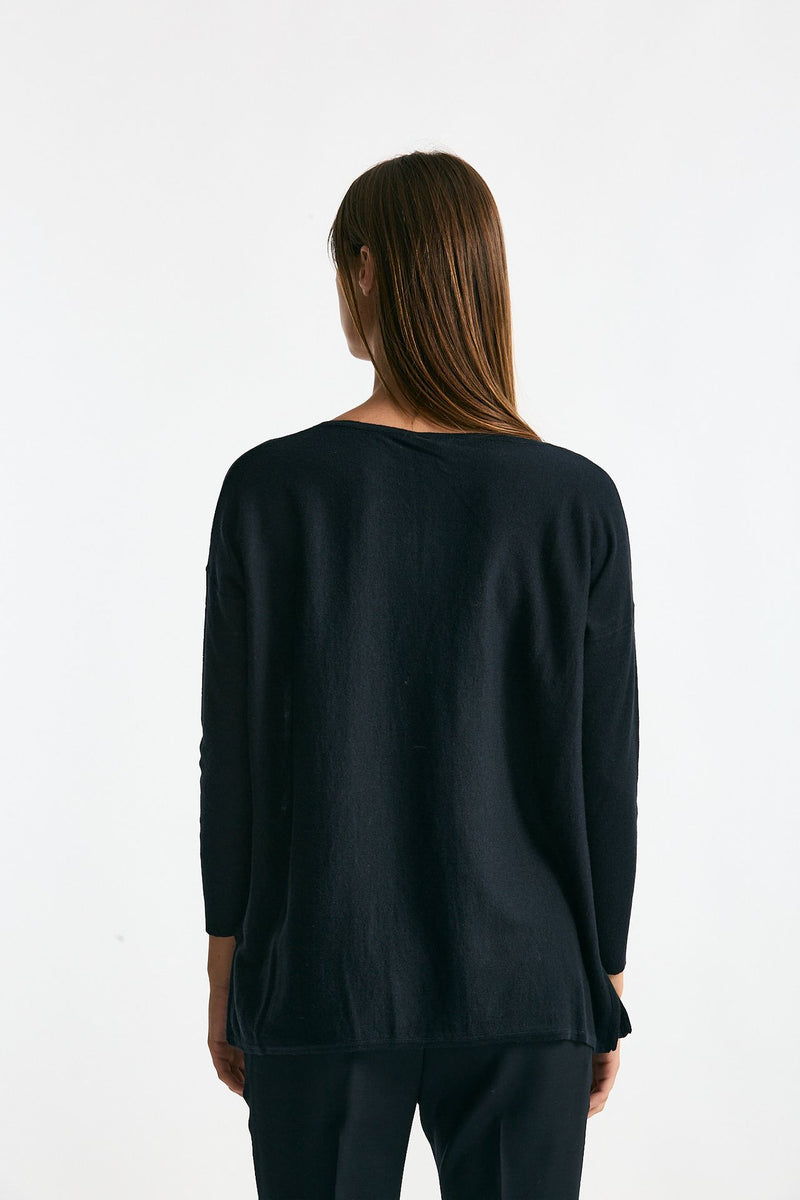 Maglia in seta e cashmere blu donna Clouds - 4