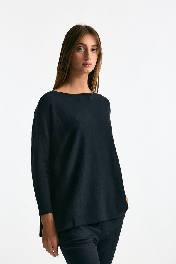 Maglia in seta e cashmere blu donna Clouds
