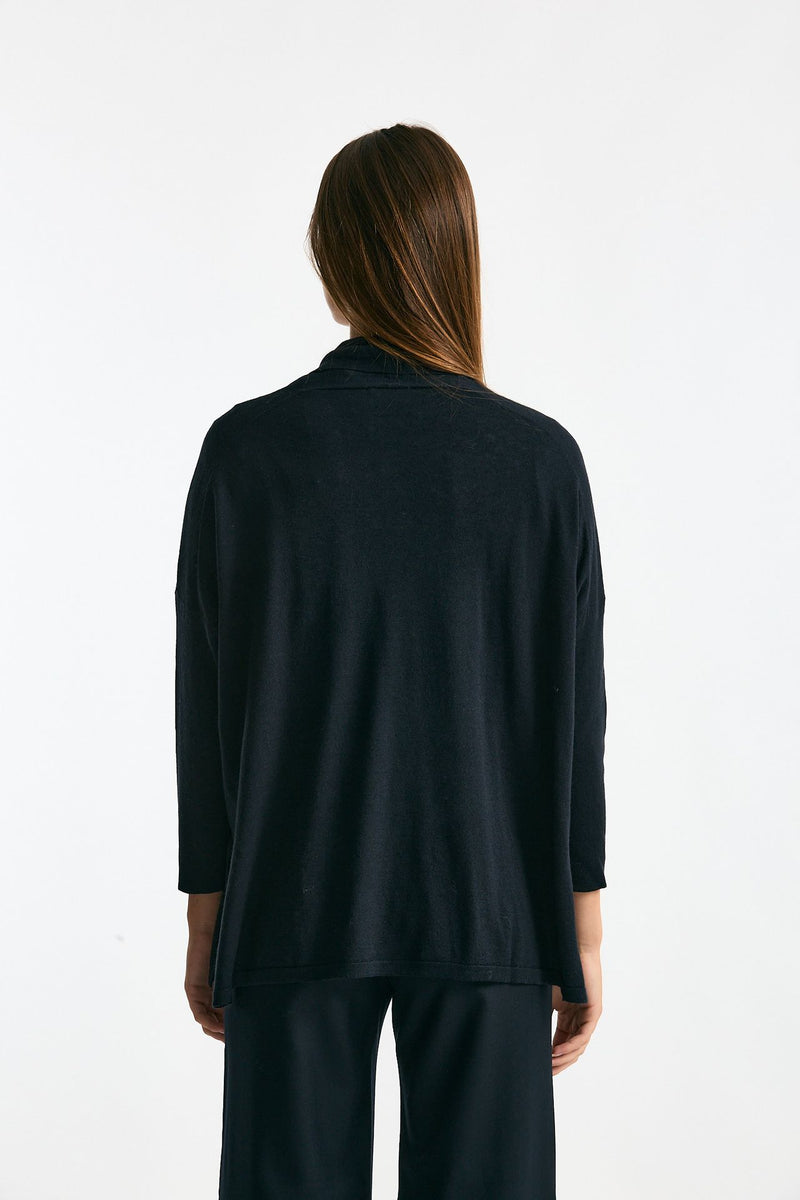 Maglia aperta in seta e cashmere blu donna Clouds - 3