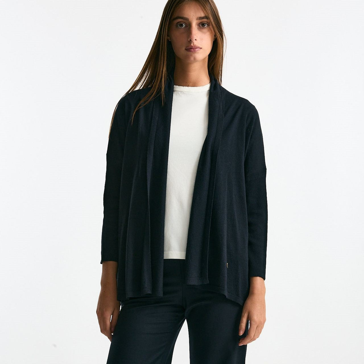 Maglia aperta in seta e cashmere blu donna Clouds - 5