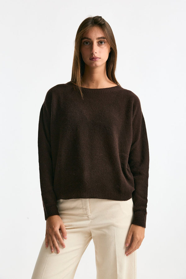 Maglia scollo in cashmere marrone donna Clouds