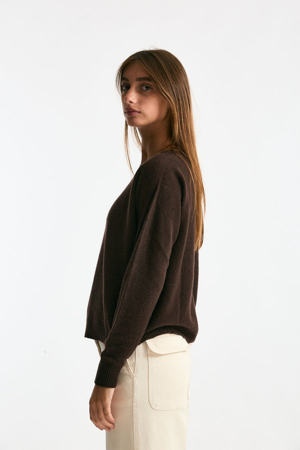 Maglia scollo in cashmere marrone donna Clouds