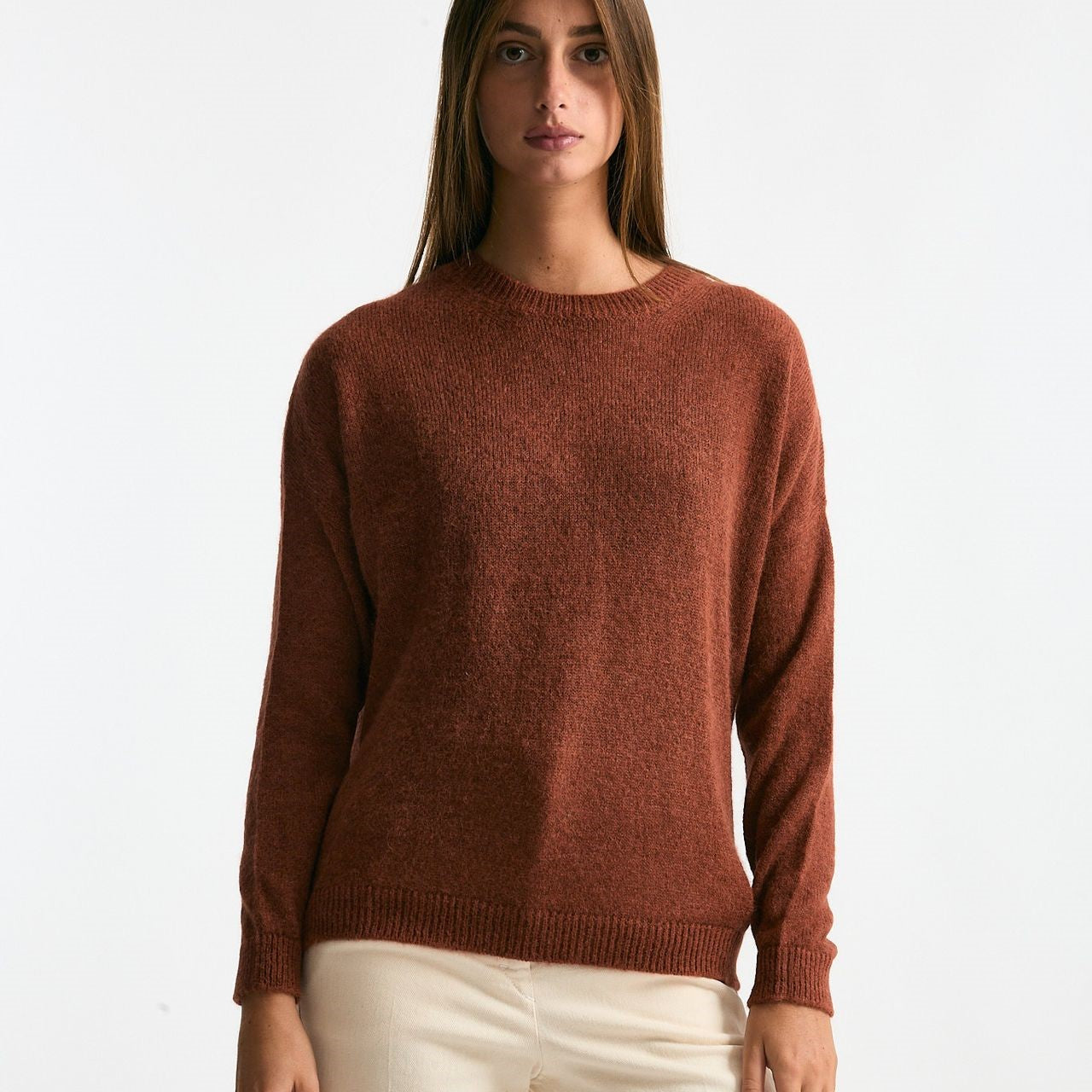 Maglia basic in alpaca mattone donna Clouds - 5