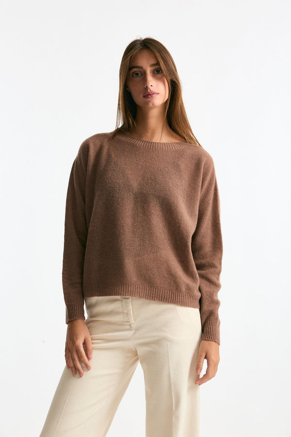 Maglia scollo in cashmere cammello donna Clouds