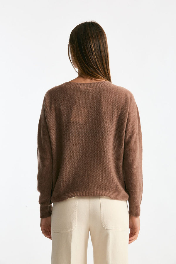 Maglia scollo in cashmere cammello donna Clouds