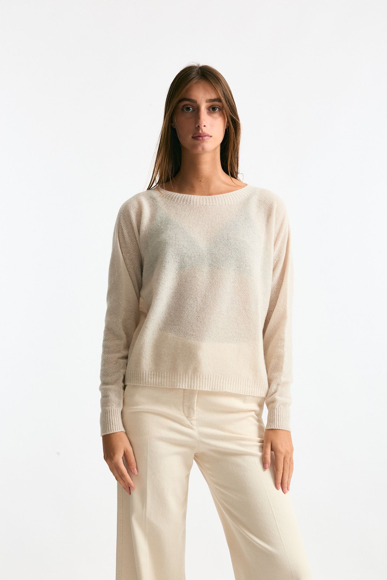 Maglia scollo in cashmere panna donna Clouds - 2