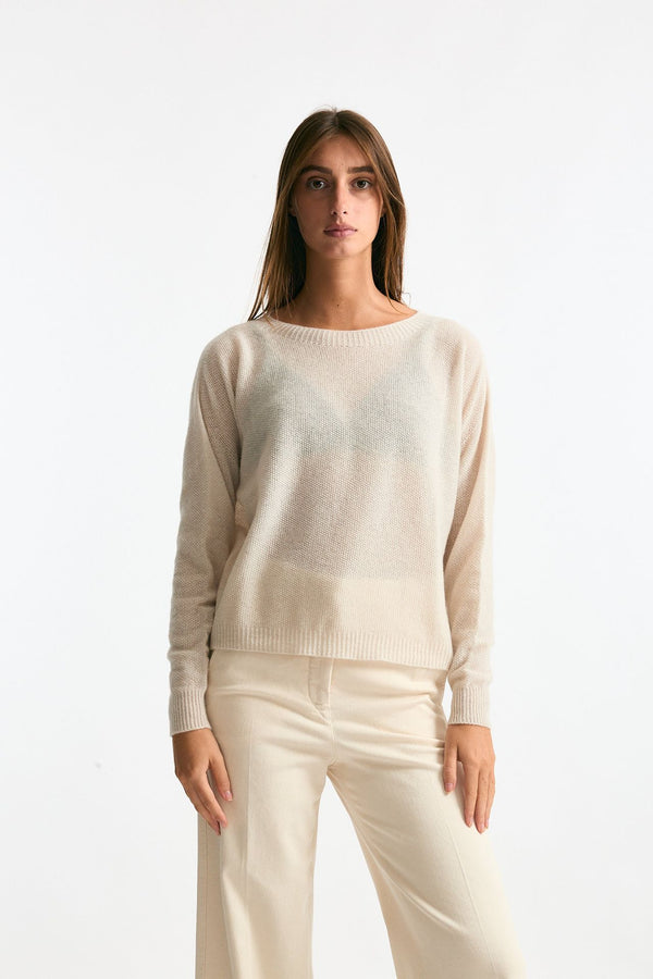 Maglia scollo in cashmere panna donna Clouds