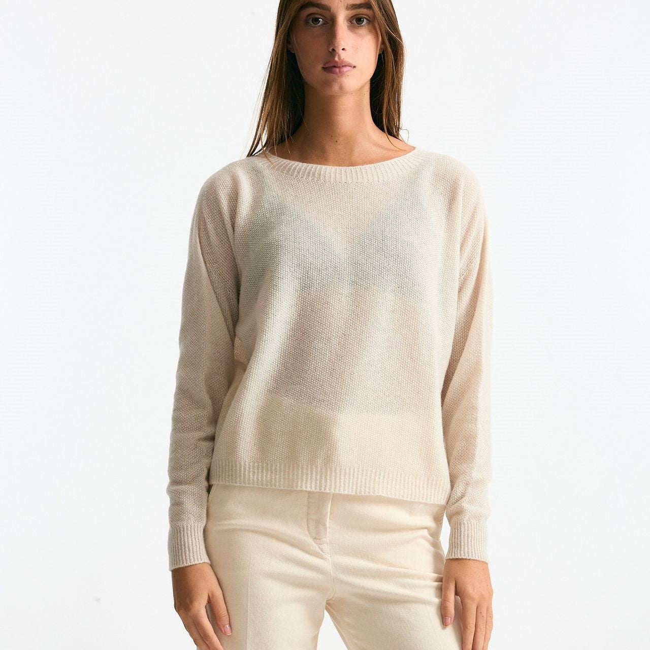 Maglia scollo in cashmere panna donna Clouds - 6