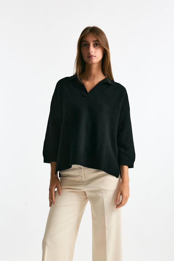 Maglia polo in cashmere nero donna Clouds