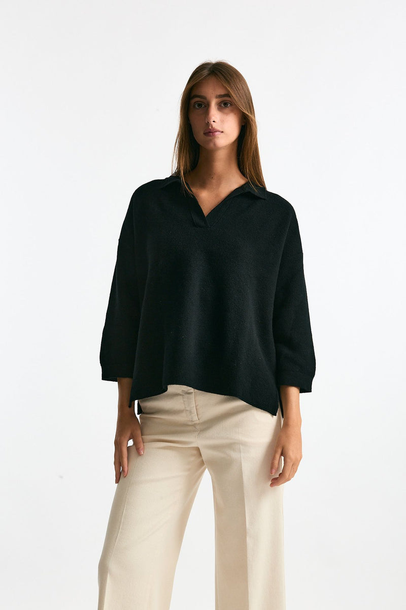 Maglia polo in cashmere nero donna Clouds - 1