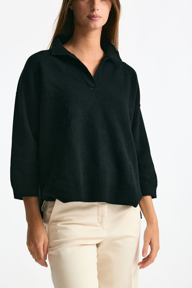 Maglia polo in cashmere nero donna Clouds - 3