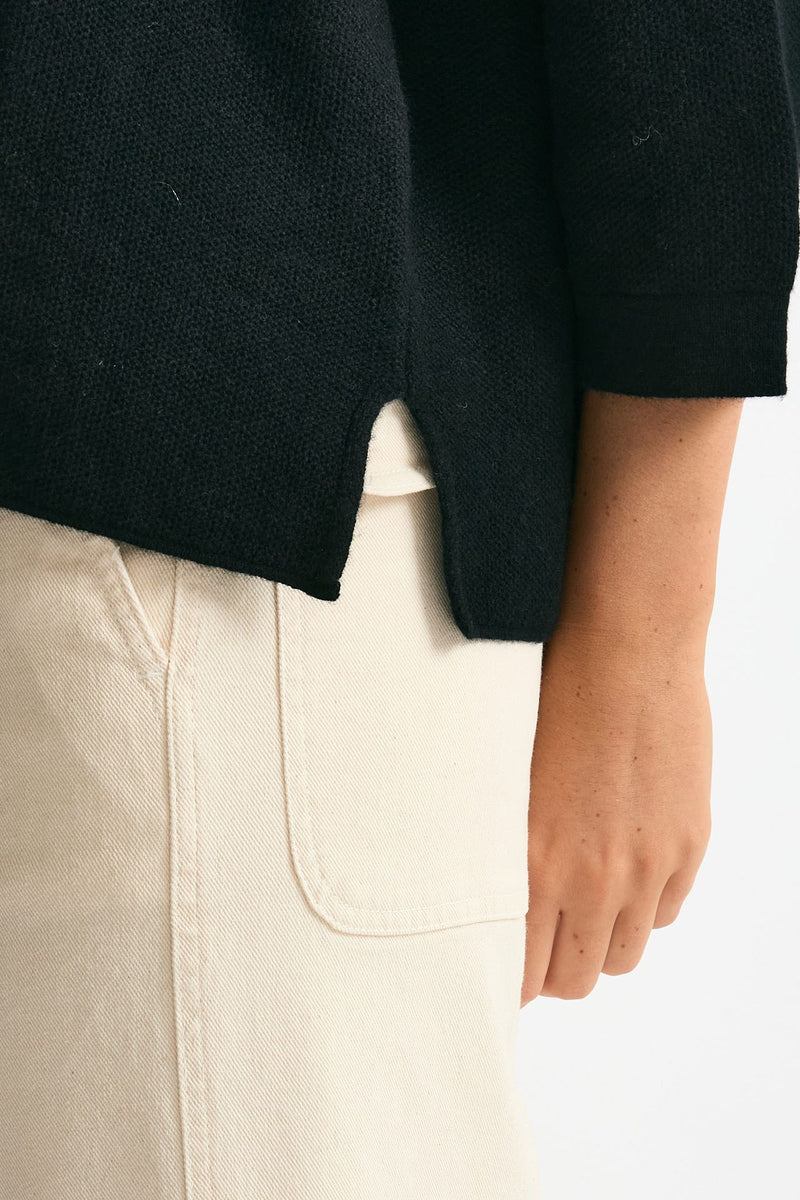 Maglia polo in cashmere nero donna Clouds - 5