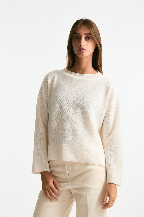Maglia scollo in cashmere bianco donna Clouds