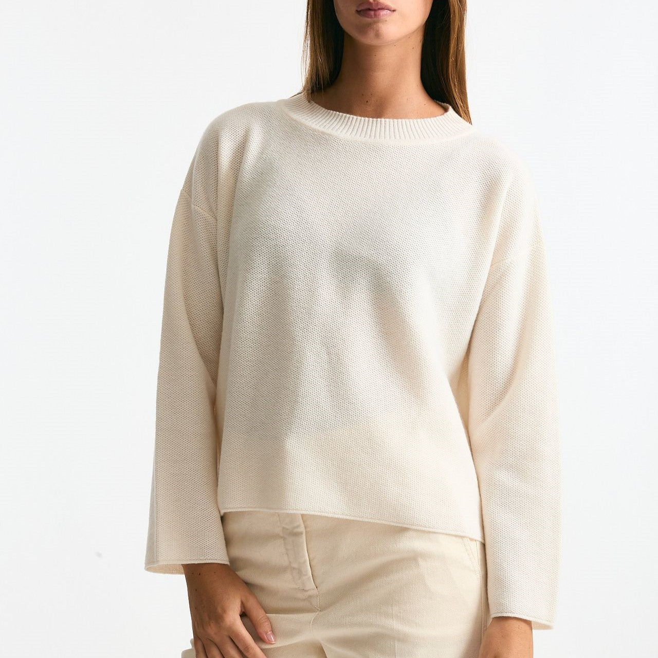 Maglia scollo in cashmere bianco donna Clouds - 7