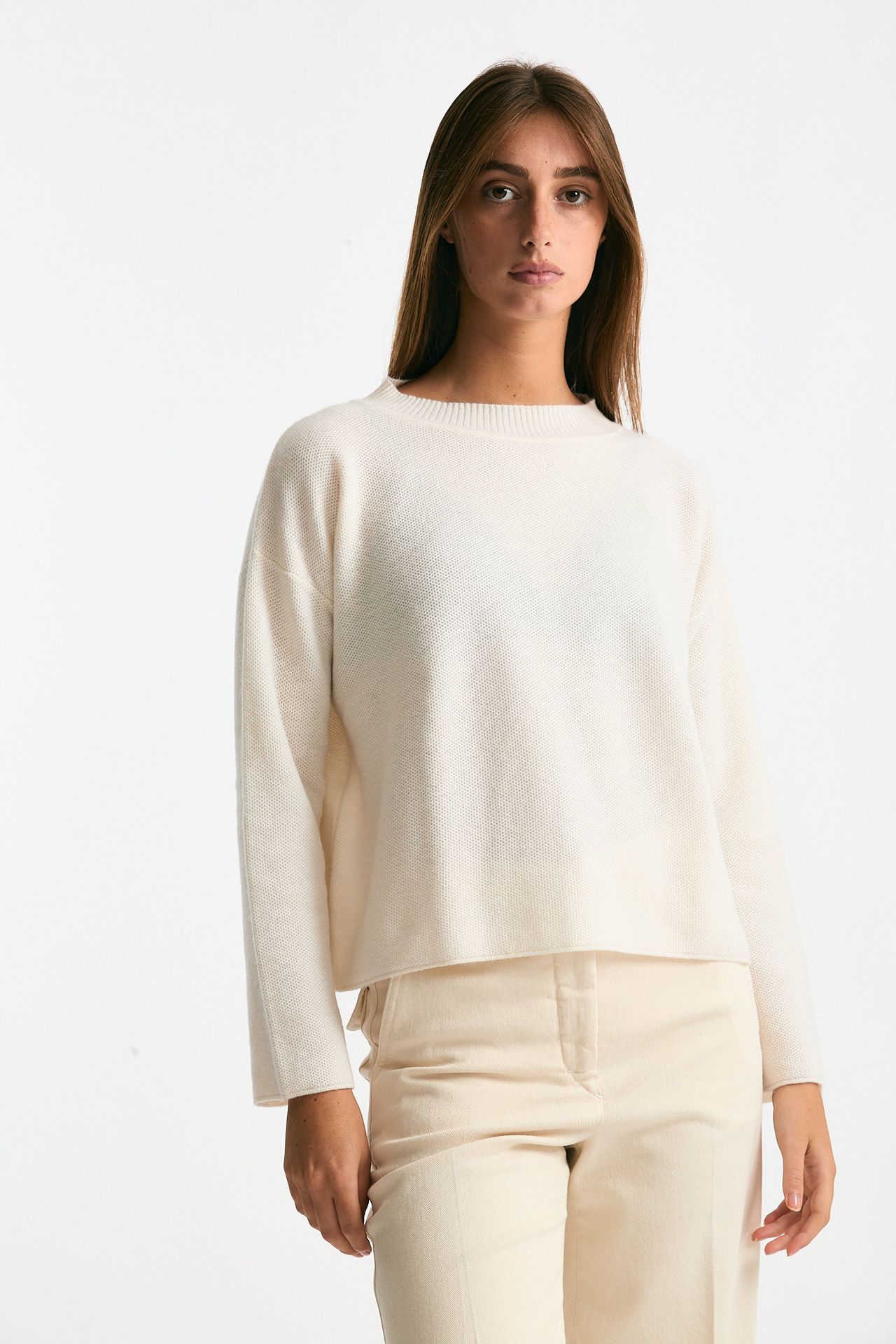 Maglia scollo in cashmere bianco donna Clouds - 4