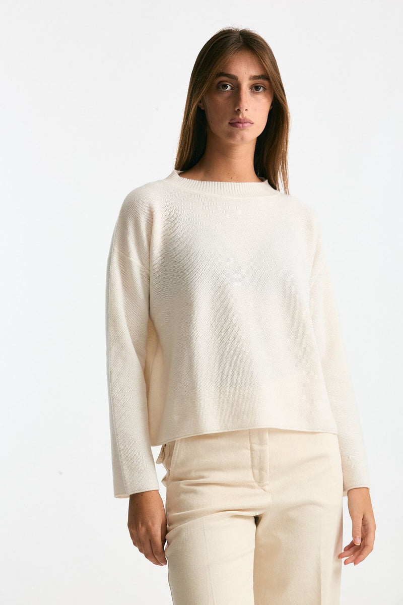 Maglia scollo in cashmere bianco donna Clouds - 4